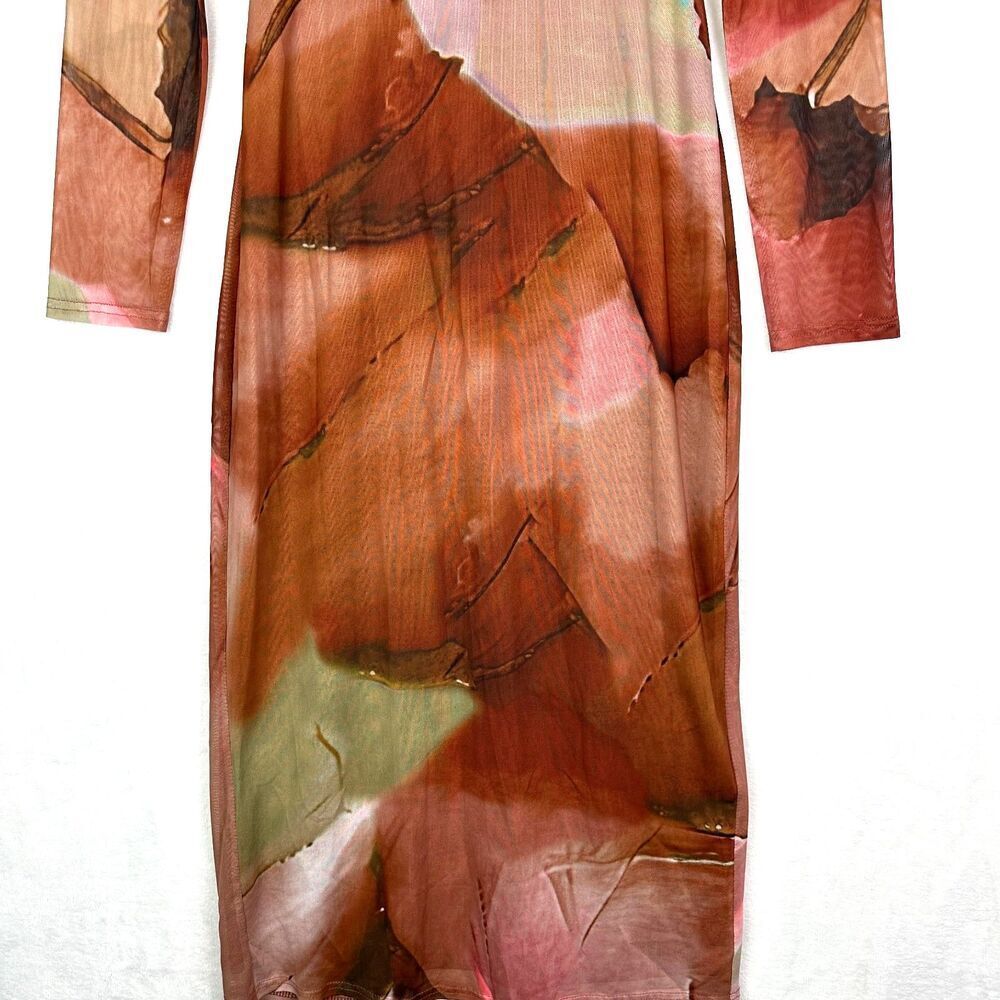 Vici Mesh Midi Dress Size Medium Artsy Abstract Bodycon Watercolor Stretch - Picture 4 of 8